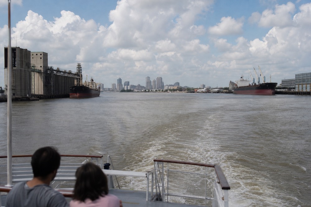 Daytime sightseeing cruise passing the New Orleans skyline on the Mississippi